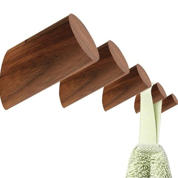 Set of 10 Walnut Wood Modern Wall Hooks NWT - Picture 6 of 15
